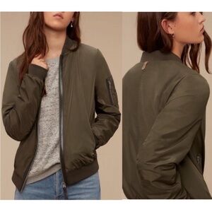 Mackage for Aritzia Cara Army Green Leather Trim Zippers Bomber Jacket XXS